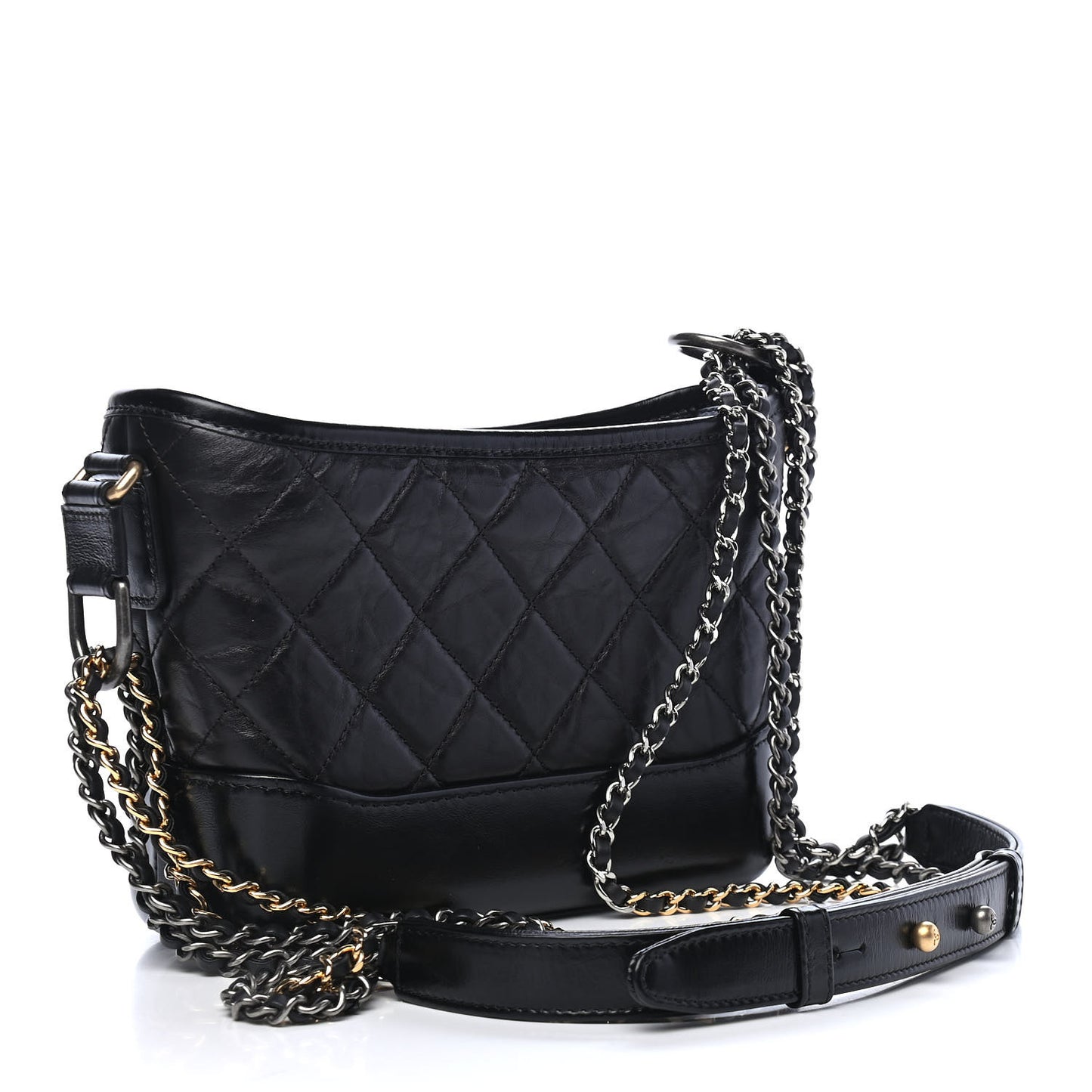 Aged Calfskin Quilted Small Gabrielle Hobo Black