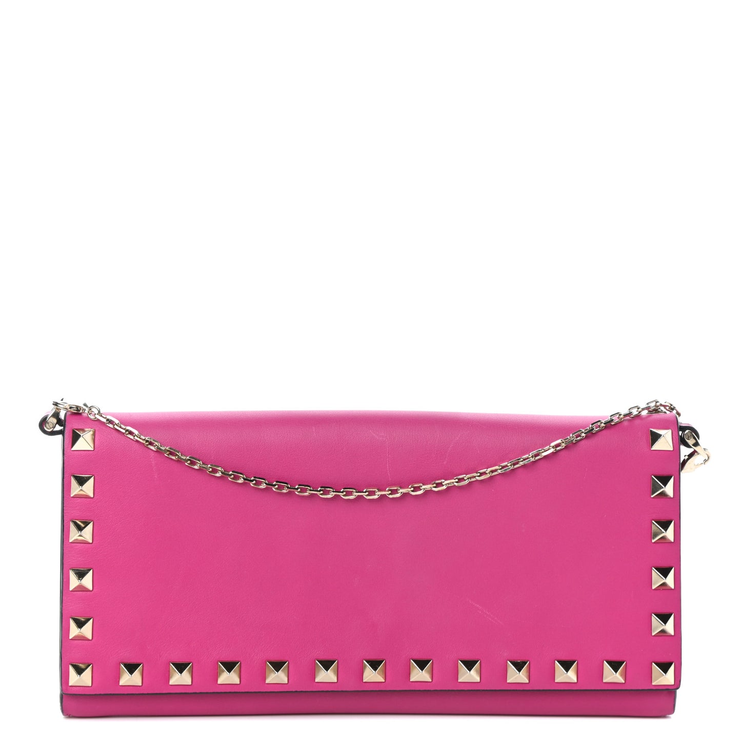 Calfskin Rockstud Flap Wallet On Chain Fuxia