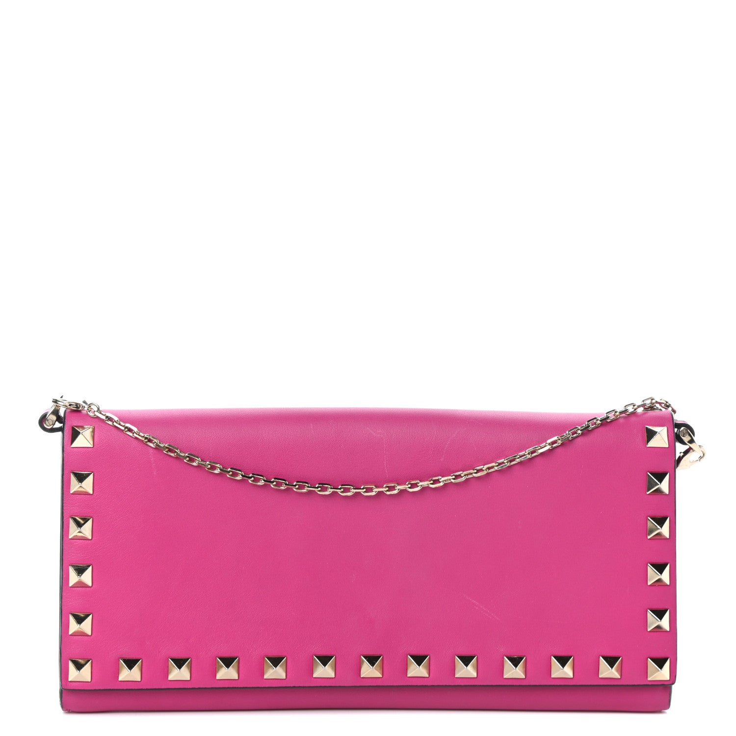 Valentino Garavani Calfskin Rockstud Flap Wallet On Chain Fuxia 1 of 9