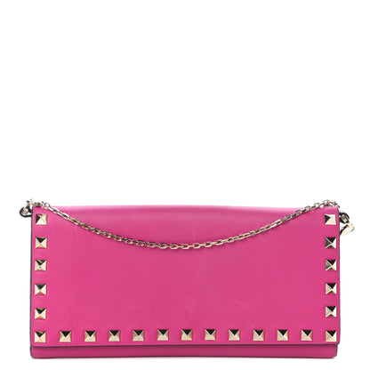 Valentino Garavani Calfskin Rockstud Flap Wallet On Chain Fuxia 1 of 9