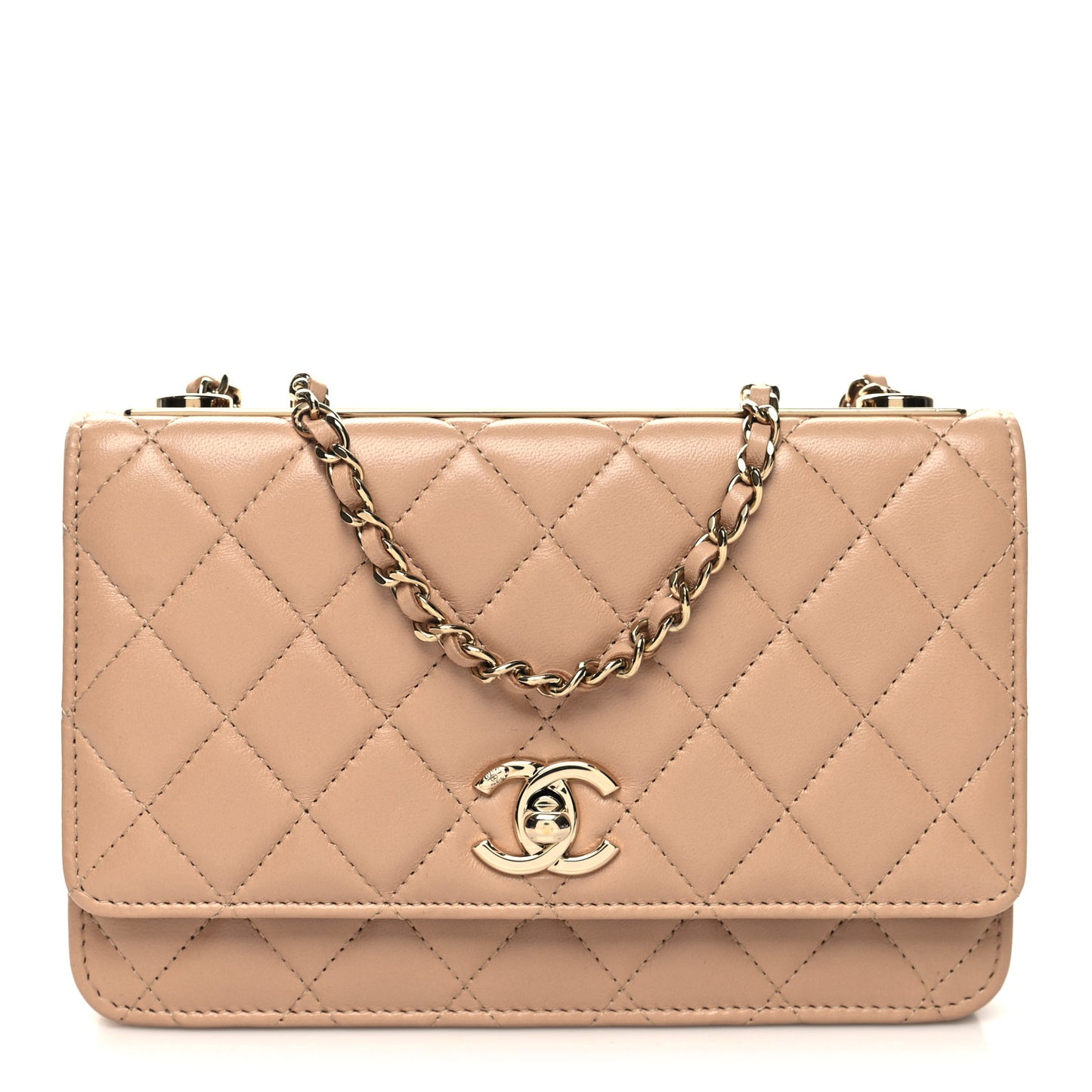 Lambskin Quilted Trendy CC Wallet On Chain WOC Beige