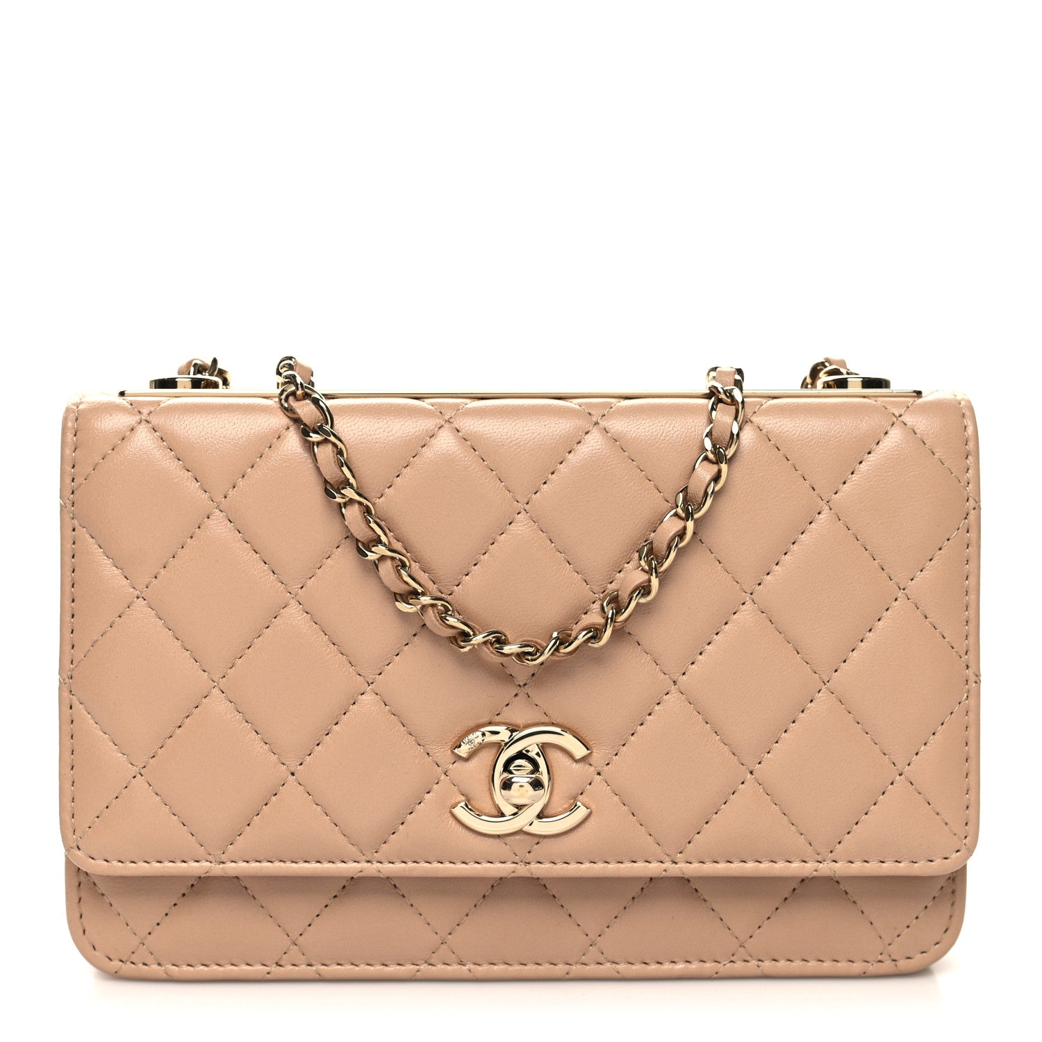 Chanel Lambskin Quilted Trendy CC Wallet On Chain WOC Beige 1 of 14
