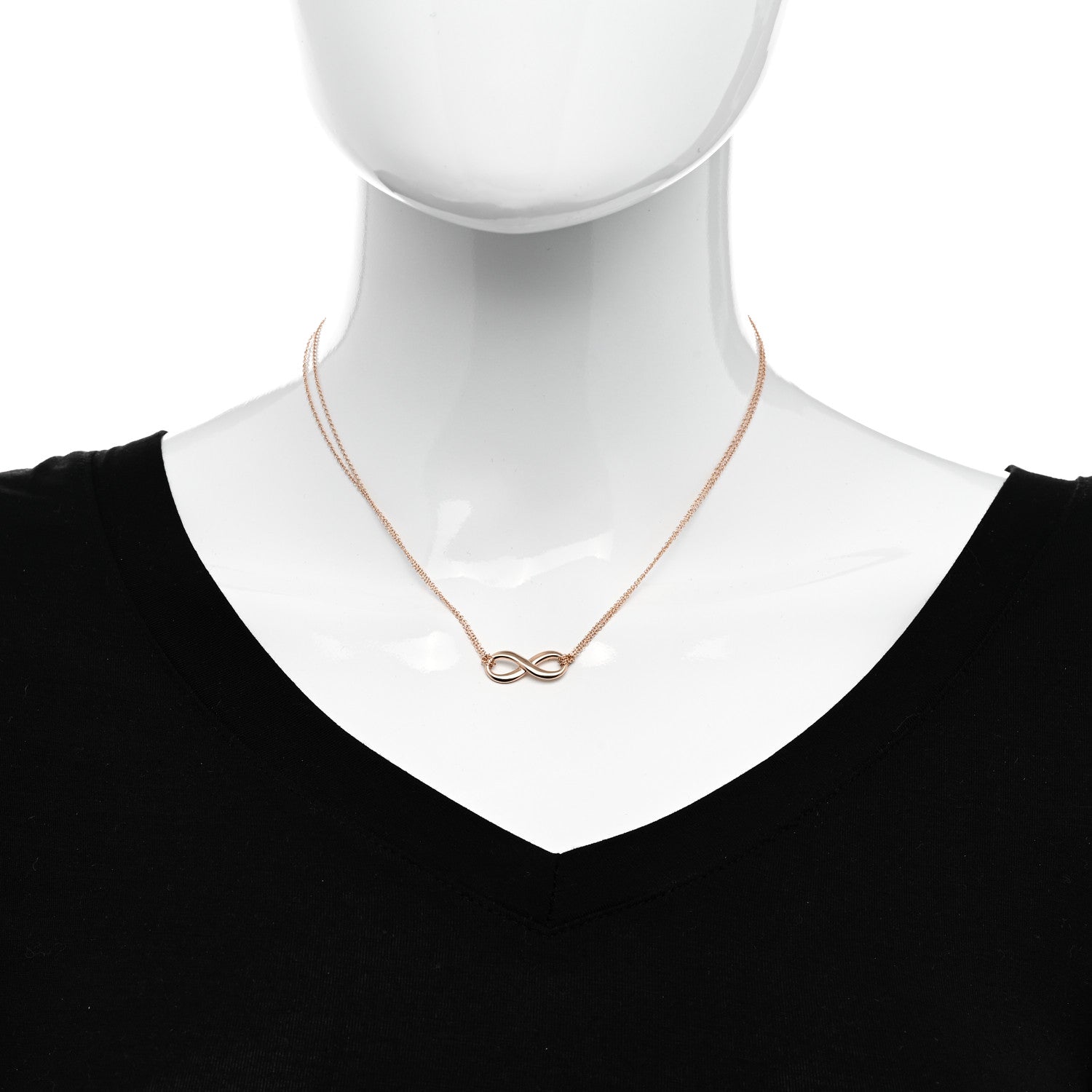 Tiffany 18K Rose Gold Infinity Double Chain Pendant Necklace 2 of 6