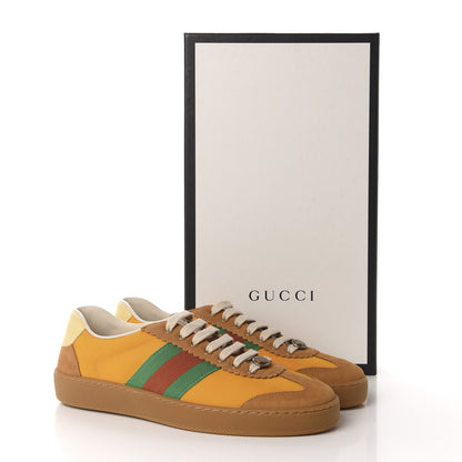 Gucci Nylon Calfskin Suede Web Mens G74 Sneakers 6.5 Crop Wildflower 10 of 10