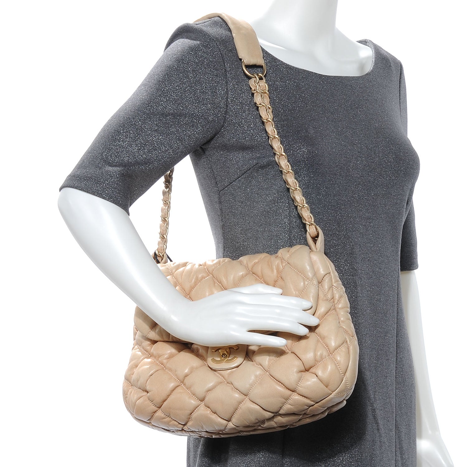 Chanel Leather Small Mini Bubble Quilt Flap Beige 2 of 7