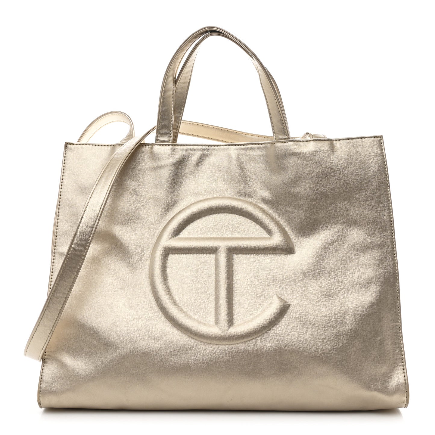 Metallic Vegan Leather Medium Shopping Bag Gold