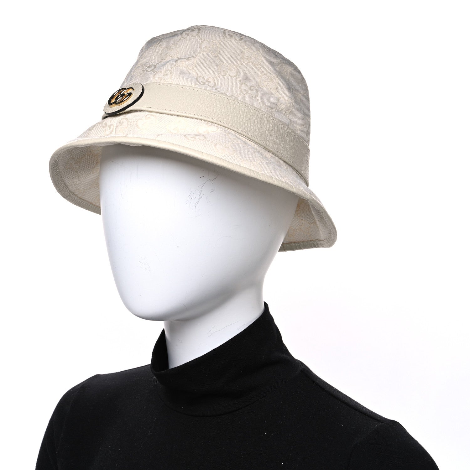 Gucci Monogram Textured Dollar Calfskin GG Jago Bucket Hat S Ivory 2 of 8