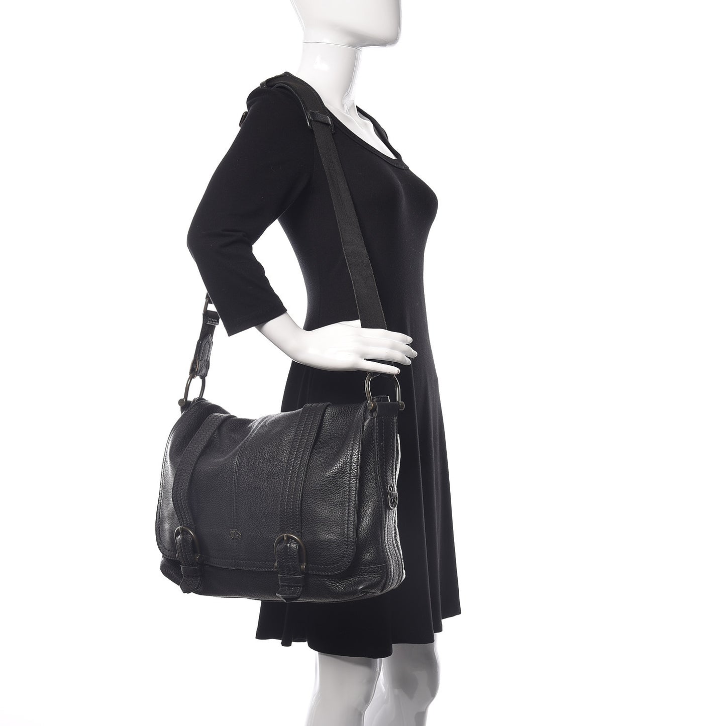 Grained Calfskin Messenger Black
