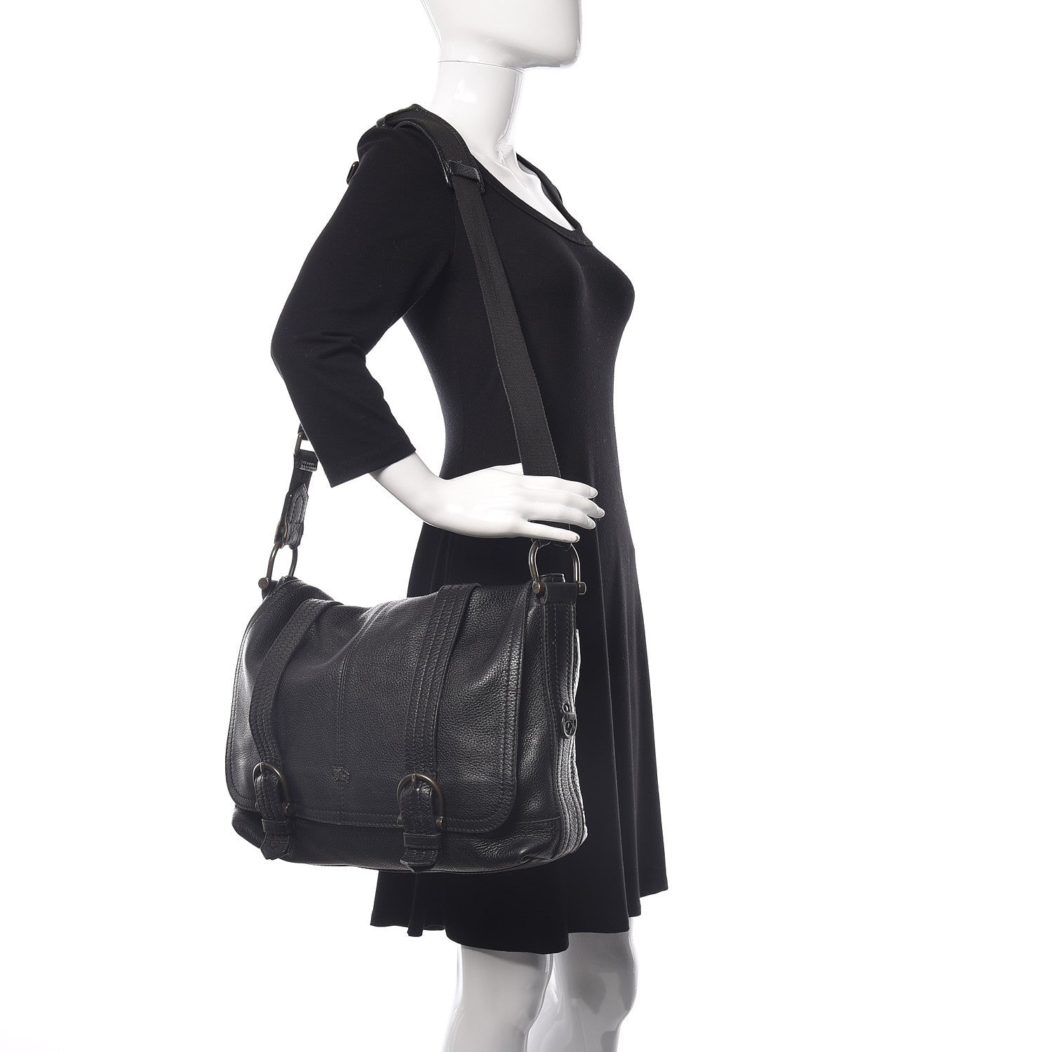 Burberry Grained Calfskin Messenger Black 2 of 16