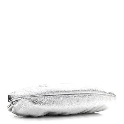 Balenciaga Metallic Textured Calfskin Logo XL Cloud Clutch Silver 4 of 10