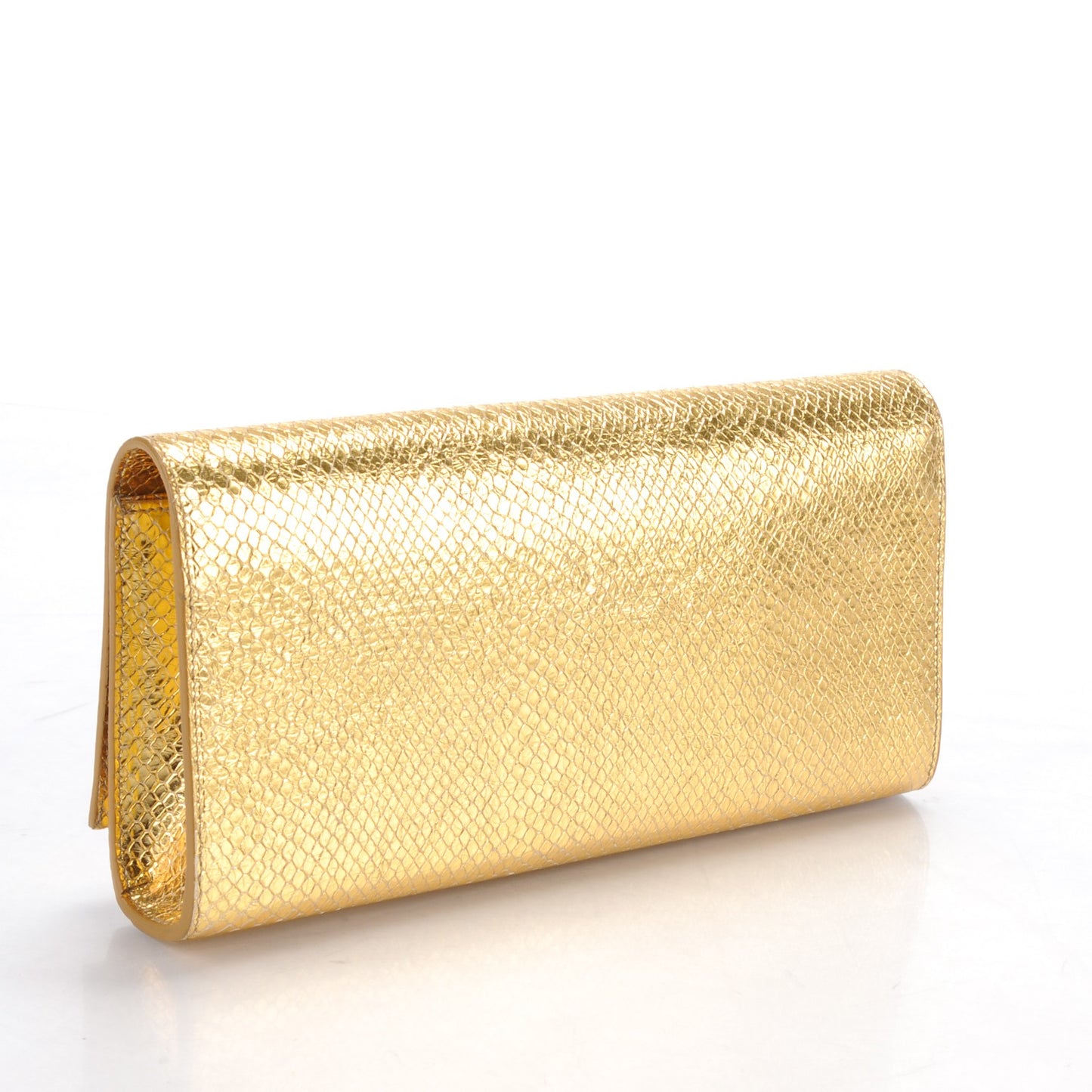 Metallic Calfskin Embossed Classic Monogram Tassel Clutch Gold