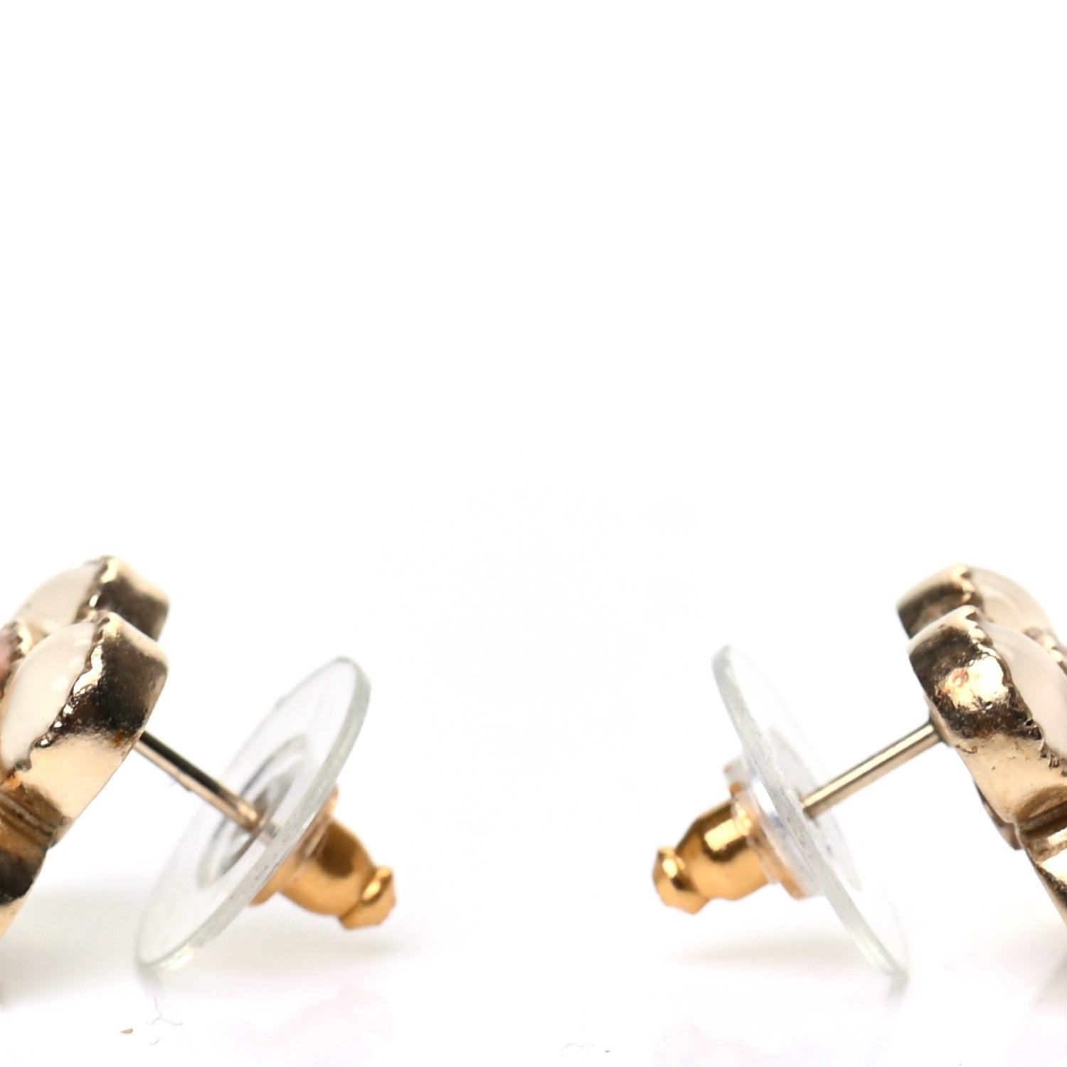 Chanel Enamel Flower CC Earrings Beige Pink 3 of 4