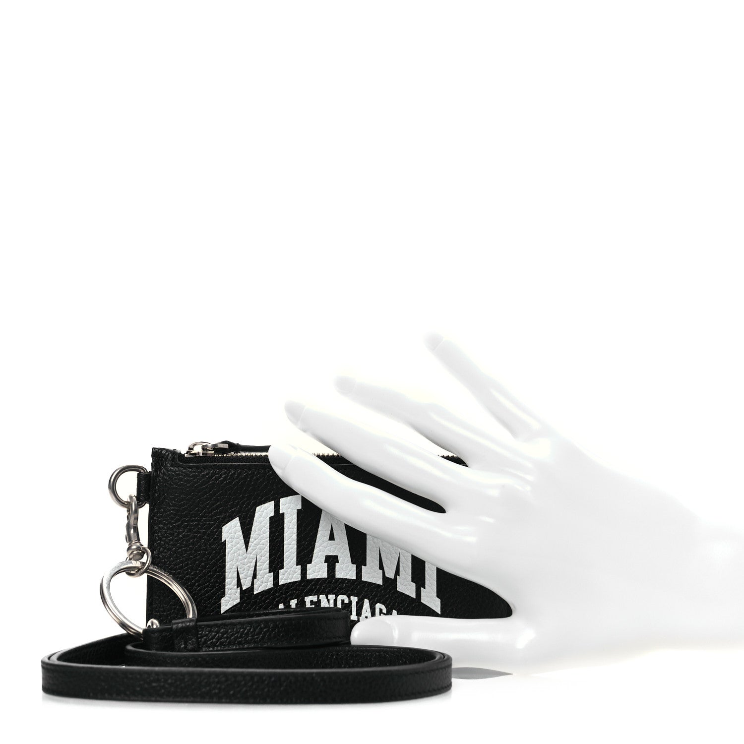 Balenciaga Grained Calfskin Miami Logo Cash Coin Card Holder On Keychain Black 2 of 9