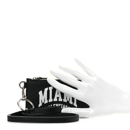 Balenciaga Grained Calfskin Miami Logo Cash Coin Card Holder On Keychain Black 2 of 9