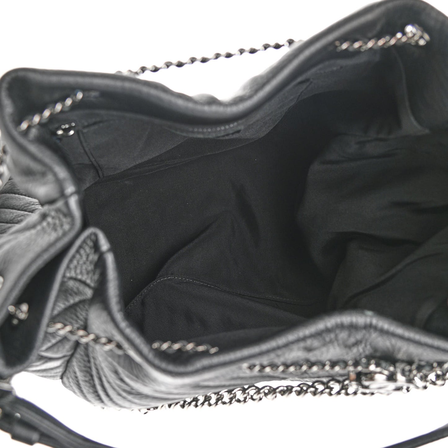 Deerskin Chevron Large CC Chain Bucket Drawstring Bag Black