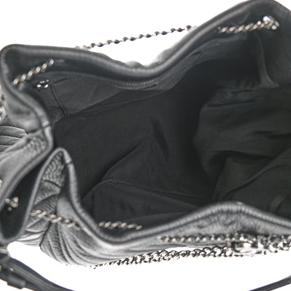 Chanel Deerskin Chevron Large CC Chain Bucket Drawstring Bag Black 5 of 13