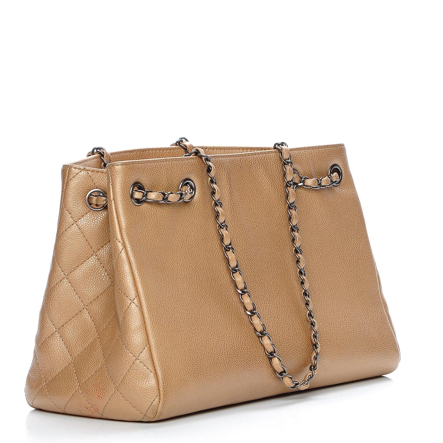 Chanel Metallic Grained Calfskin Woven Chain Medium Shopping Tote Beige 3 of 7
