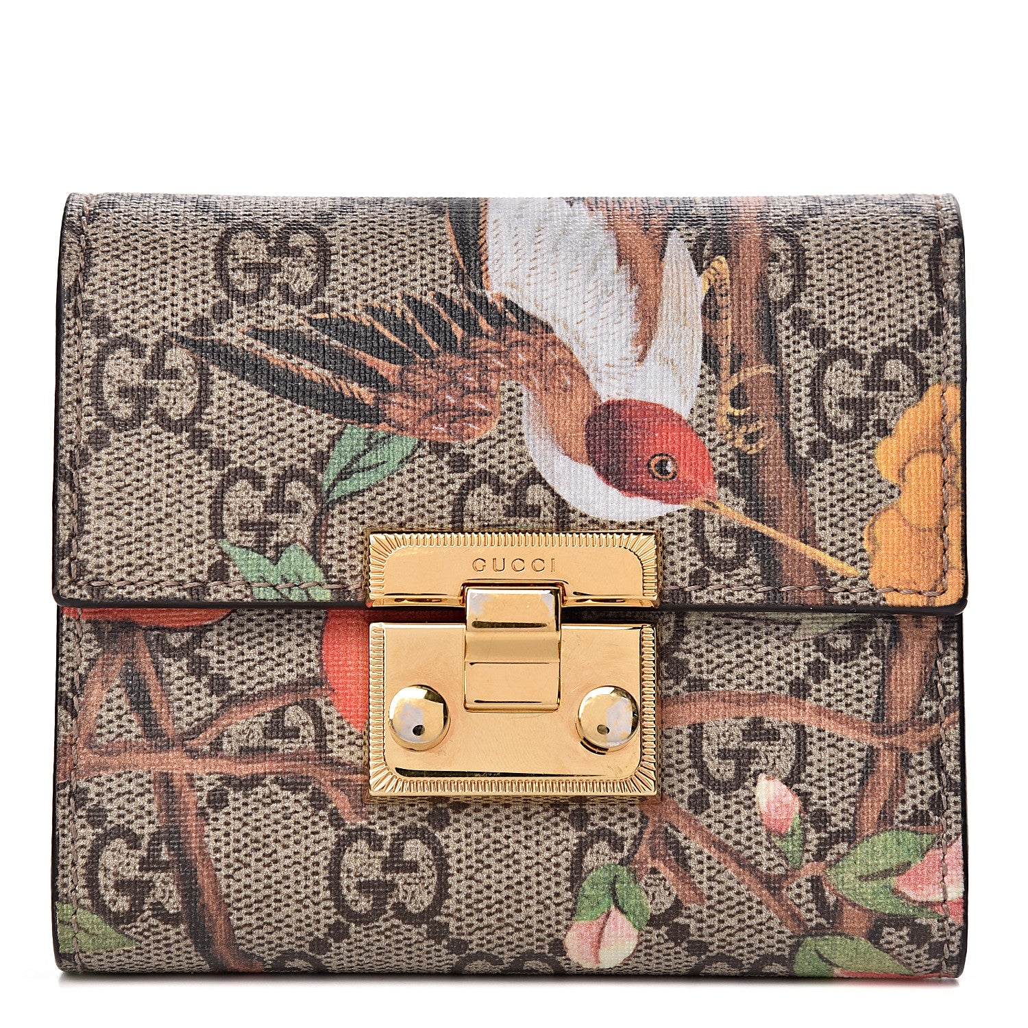 Gucci GG Supreme Monogram Tian Padlock Wallet Beige Multicolor Red 1 of 10