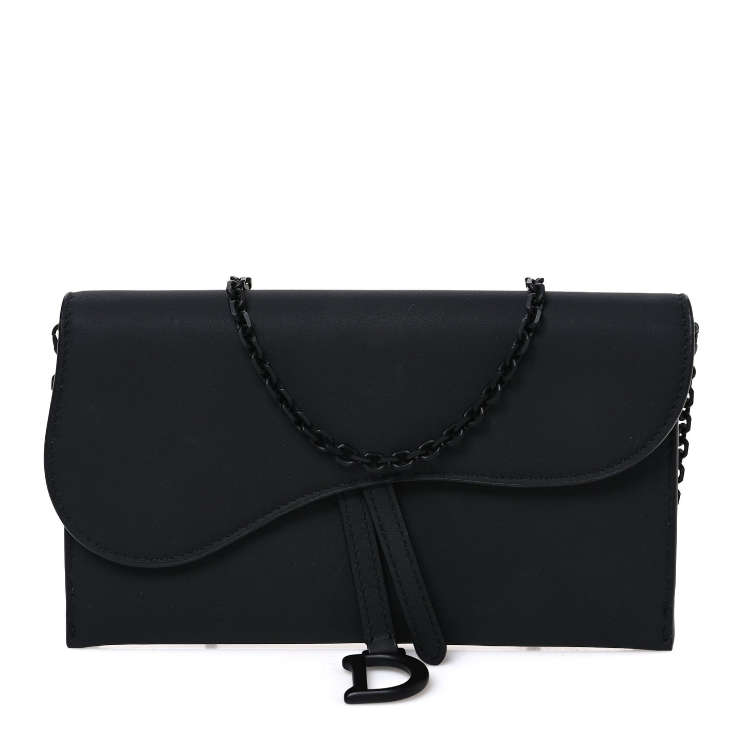 Ultra Matte Calfskin Saddle Chain Wallet Pouch Black