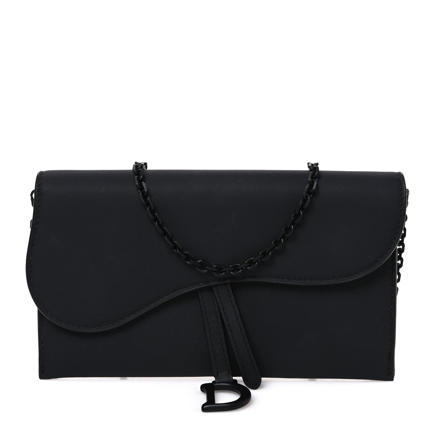 Christian Dior Ultra Matte Calfskin Saddle Chain Wallet Pouch Black 1 of 10