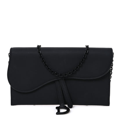 Christian Dior Ultra Matte Calfskin Saddle Chain Wallet Pouch Black 1 of 10