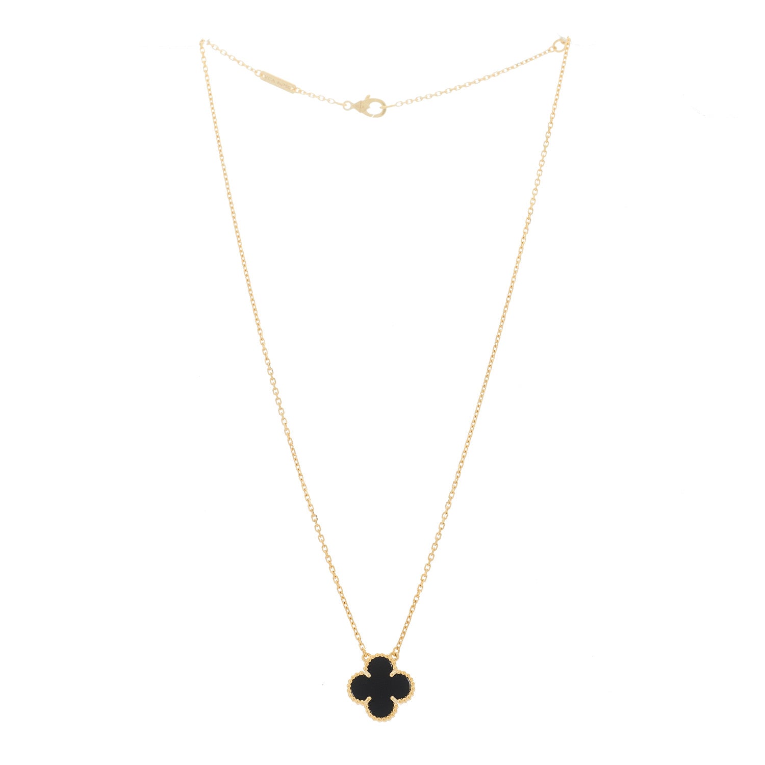 Van Cleef & Arpels 18K Yellow Gold Black Onyx Vintage Alhambra Pendant Necklace 3 of 5