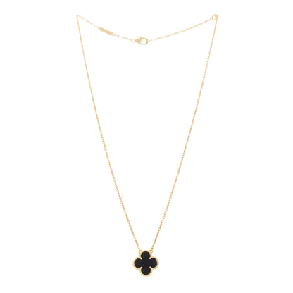 Van Cleef & Arpels 18K Yellow Gold Black Onyx Vintage Alhambra Pendant Necklace 3 of 5
