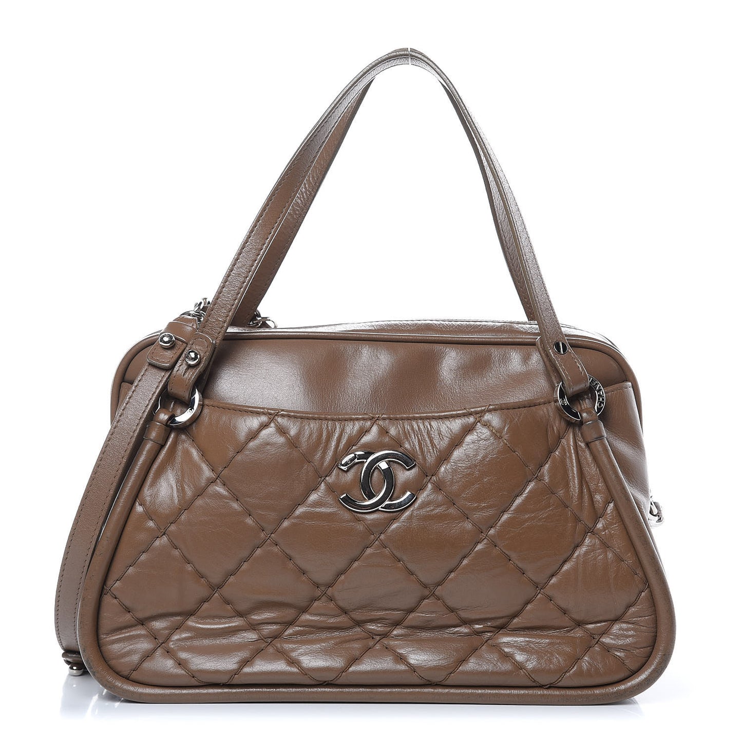 Iridescent Calfskin Quilted Relax CC Camera Case Brown