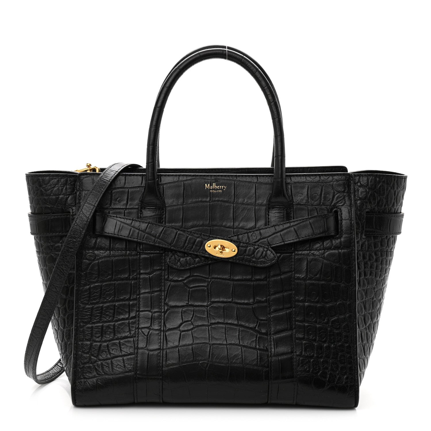 Mulberry Crocodile Embossed Calfskin Small Zipped Bayswater Black 1 of 9