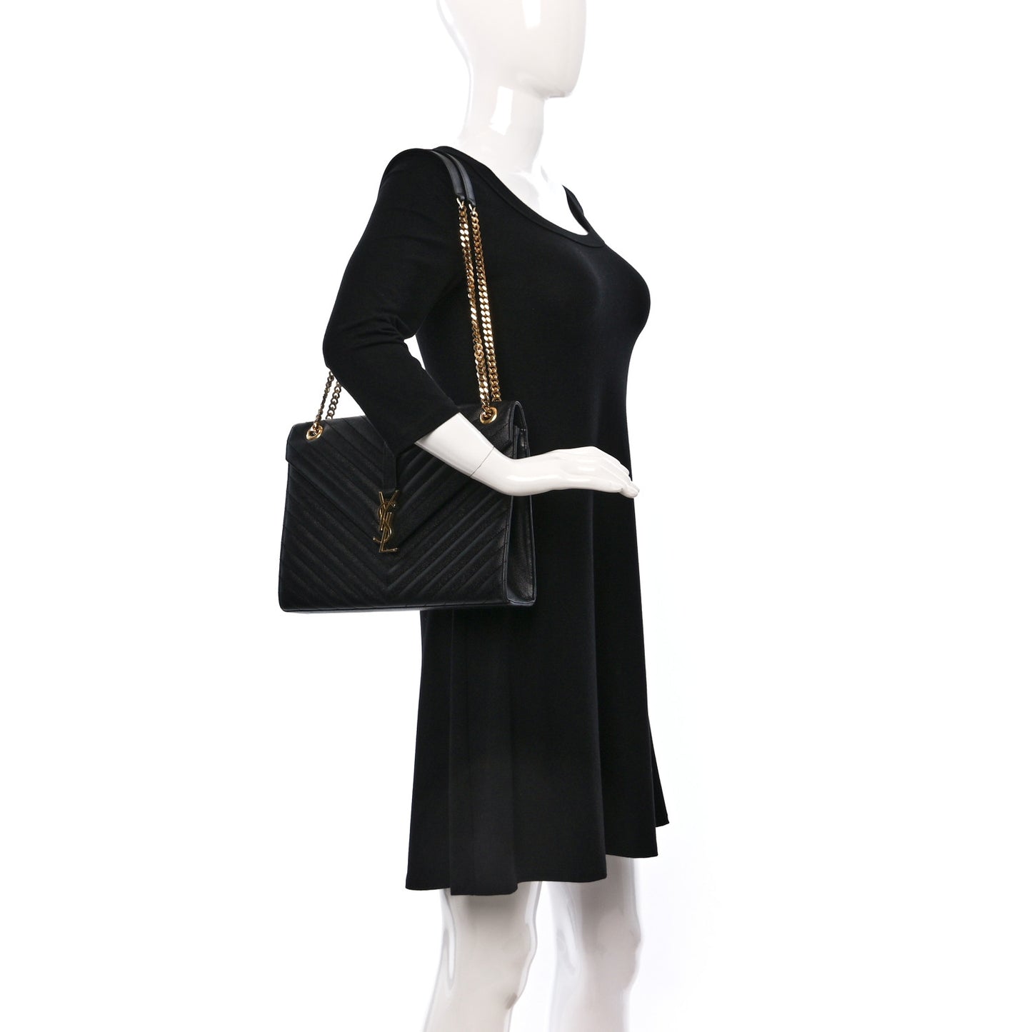 Grain De Poudre Matelasse Chevron Large Monogram Satchel Black