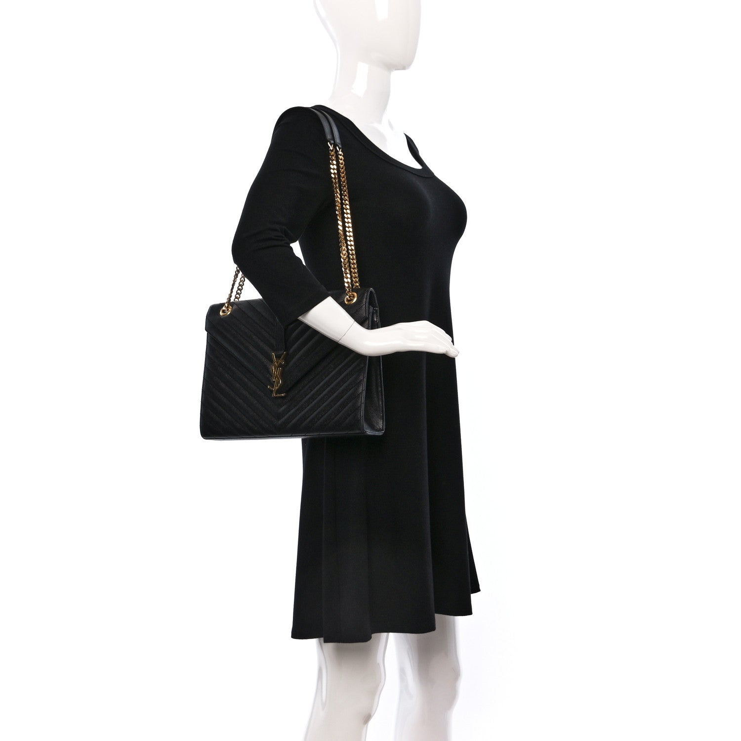 Saint Laurent Grain De Poudre Matelasse Chevron Large Monogram Satchel Black 2 of 10