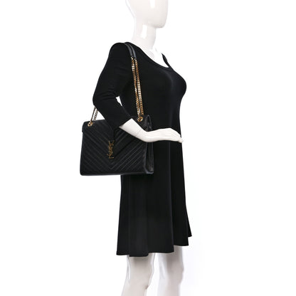Saint Laurent Grain De Poudre Matelasse Chevron Large Monogram Satchel Black 2 of 10
