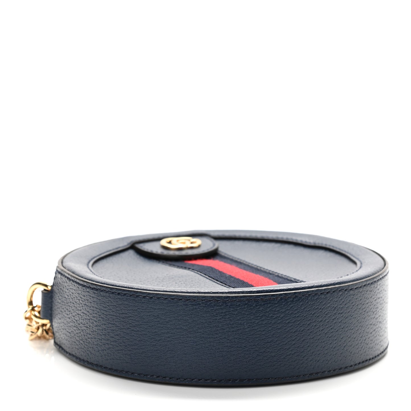 Soft Textured Calfskin Web Mini Ophidia Round Shoulder Bag Blue Agata