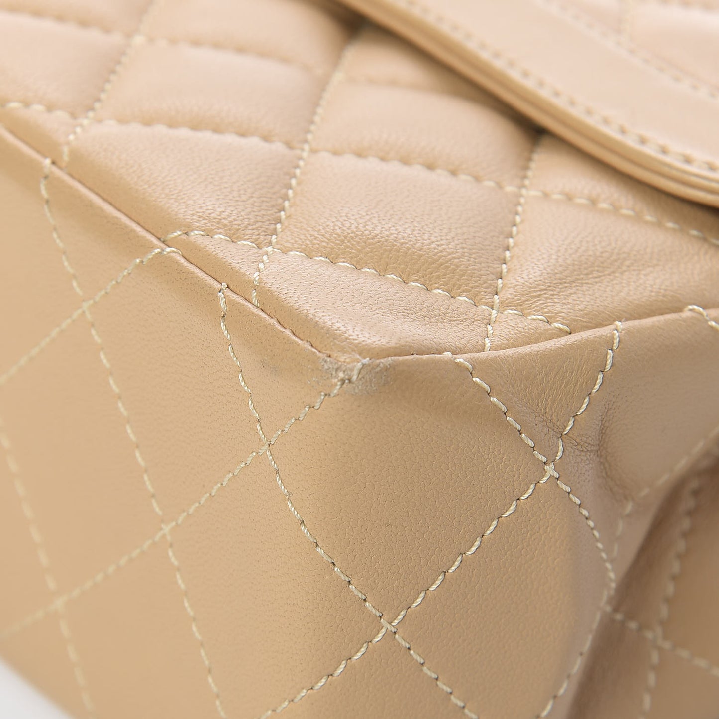 Lambskin Quilted Medium Double Flap Beige