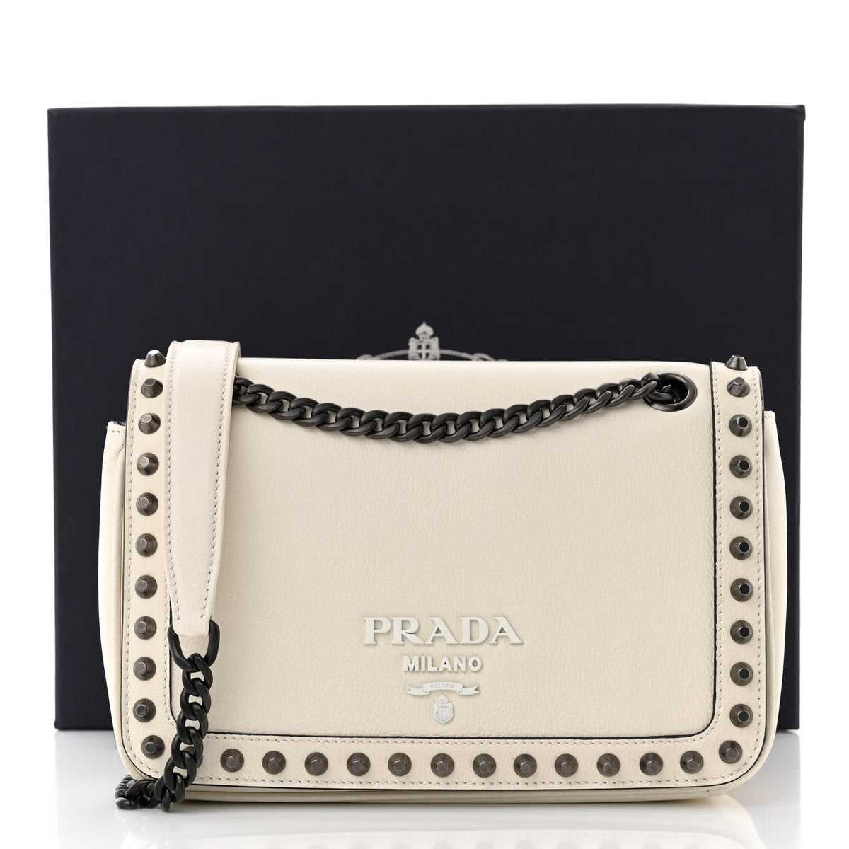 Prada Glace Calfskin Studded Crossbody White 11 of 11
