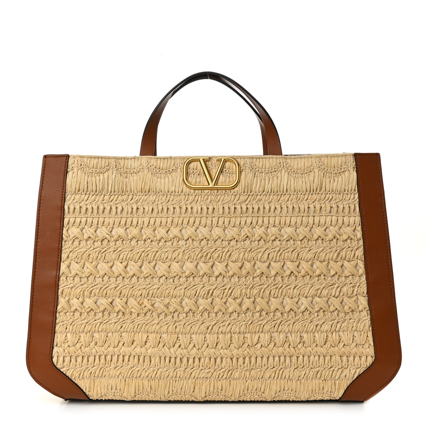 Raffia Calfskin Vlogo Shoulder Tote Naturale Selleria