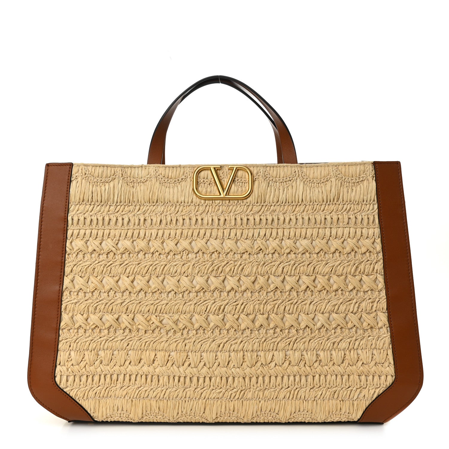 Valentino Garavani Raffia Calfskin Vlogo Shoulder Tote Naturale Selleria 1 of 9