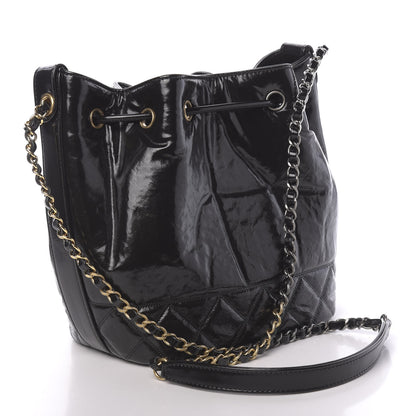 Chanel Shiny Aged Calfskin CC Chain Drawstring Bag Black 3 of 11