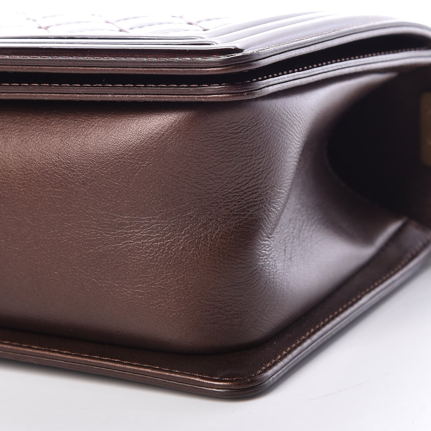 Metallic Patent Calfskin Quilted Medium Boy Flap Brown
