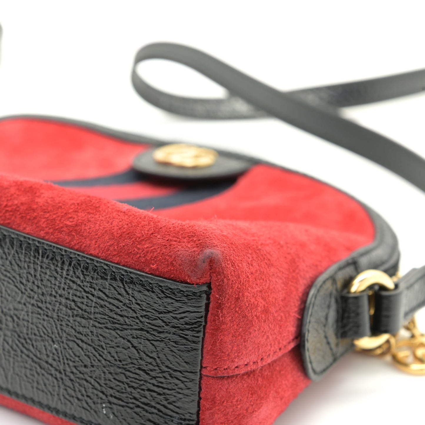 Suede Patent Web GG Small Ophidia Dome Shoulder Bag Hibiscus Red