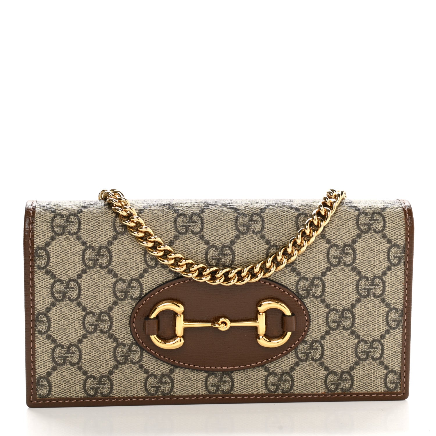 Gucci GG Supreme Monogram Azalea Calfskin Horsebit 1955 Wallet On Chain Beige Ebony Brown Sugar 1 of 11