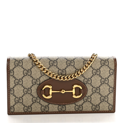 Gucci GG Supreme Monogram Azalea Calfskin Horsebit 1955 Wallet On Chain Beige Ebony Brown Sugar 1 of 11