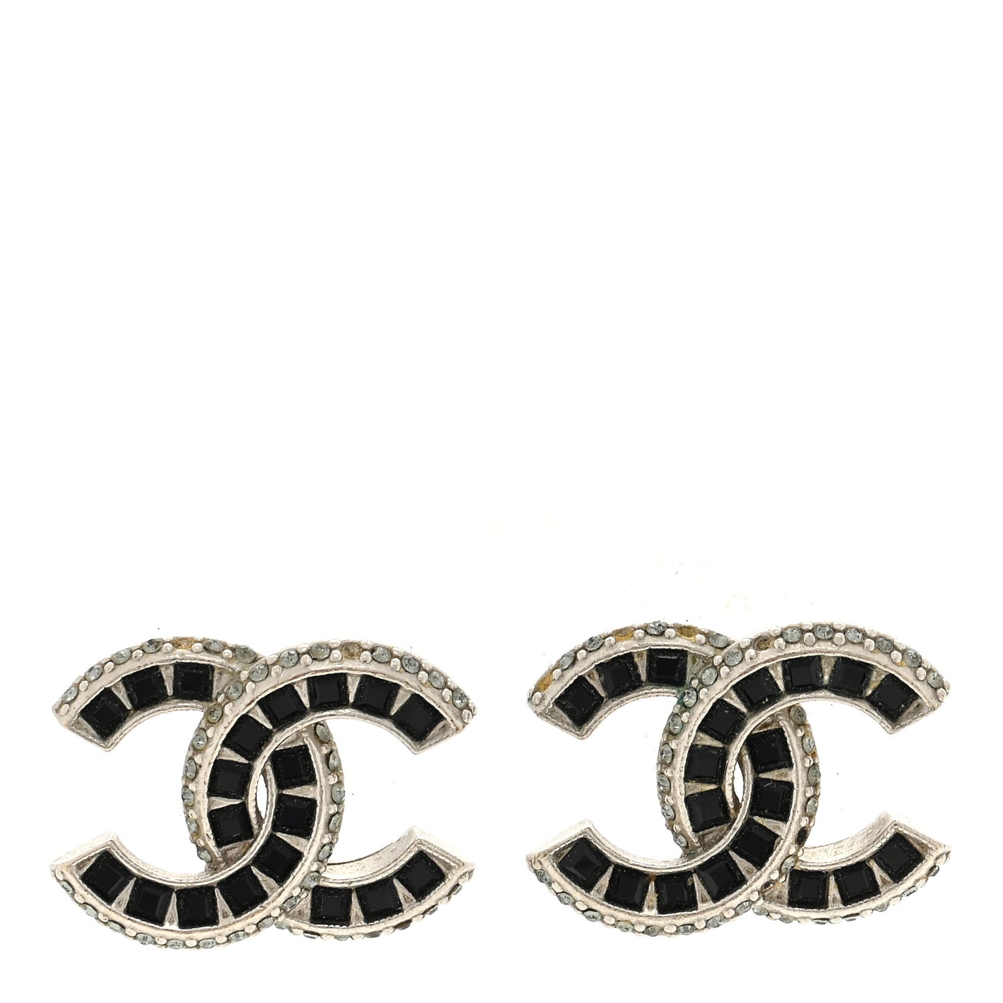 Baguette Crystal CC Earrings Silver Black