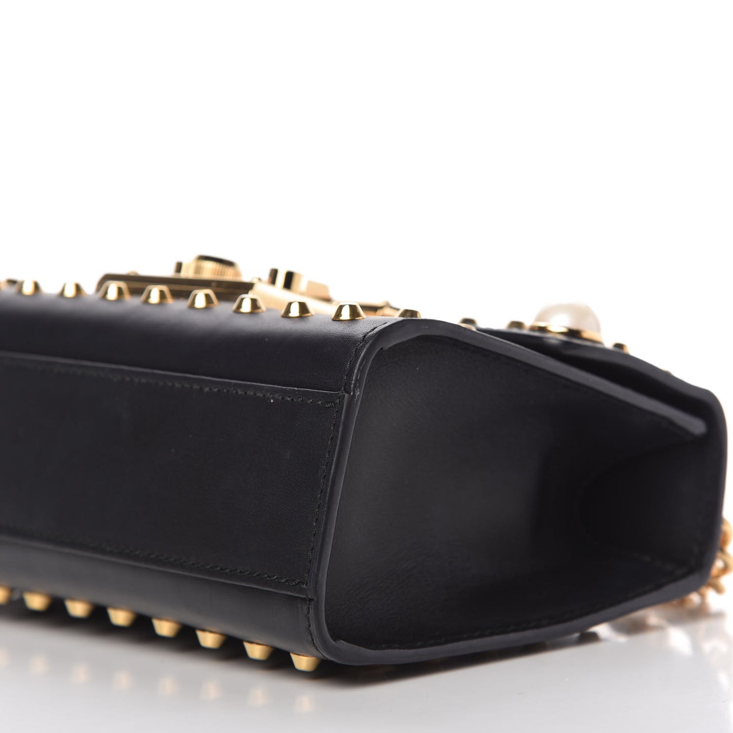 Calfskin Studded Small Padlock Shoulder Bag Black