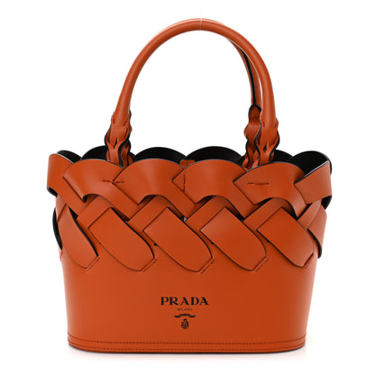 Prada Vitello Intreccio Tote Bag Papaya Black 3 of 11