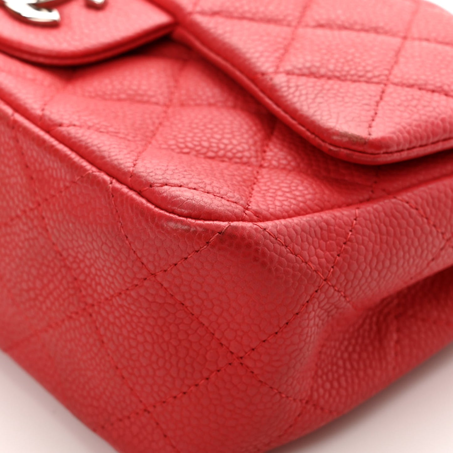 Iridescent Caviar Quilted Mini Rectangular Flap Dark Pink