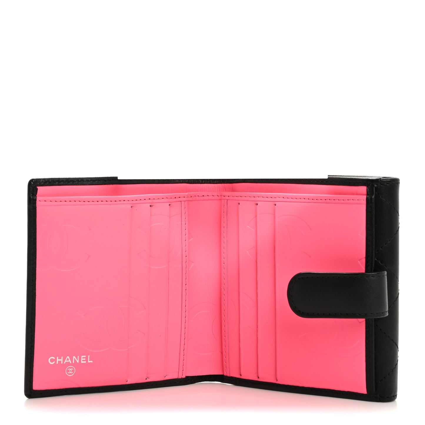 Calfskin Quilted Cambon Flap Wallet Black