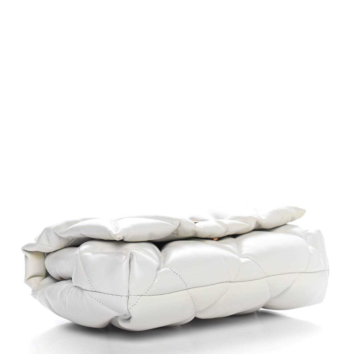 Nappa Calfskin Quilted Touch B Puffy Clutch White