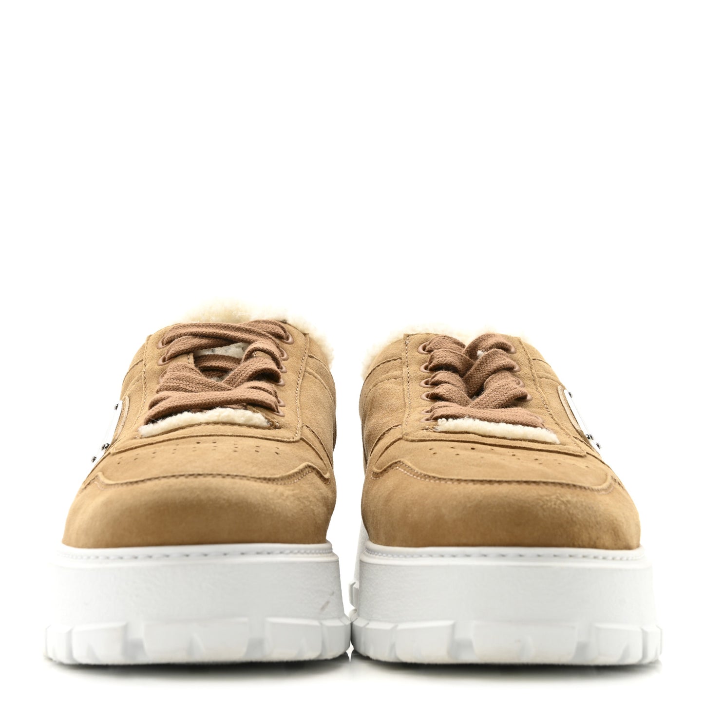 Suede Shearling Triangle Logo Downtown Sneakers 40 Ecru