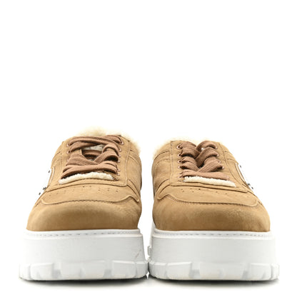 Prada Suede Shearling Triangle Logo Downtown Sneakers 40 Ecru 3 of 10